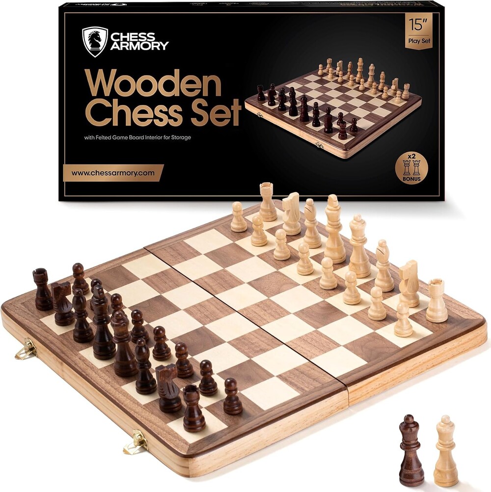 Chess Armory Wooden Chess Set 15 Inch Felted Game Board Storage